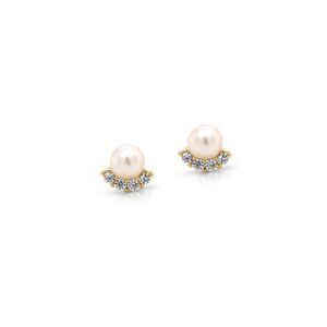 NWT Isabella Pearl Studs // 14k Gold Vermeil + CZ